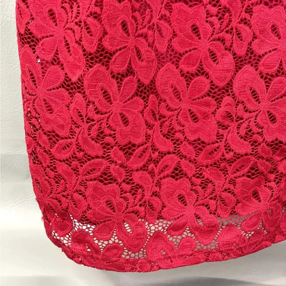 ACEVOG size XL red lace off shoulder midi dress lined with stretch 3/4 sleeve - Picture 8 of 14